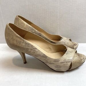 Kate Spade Billie Peep Toe Heels Snake Skin Print Metallic